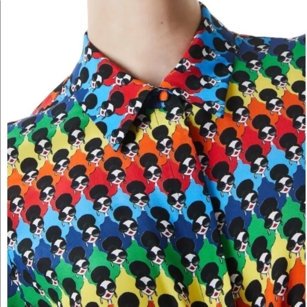 Alice + Olivia Willa Rainbow Logo Print Blouse - Picture 1 of 15